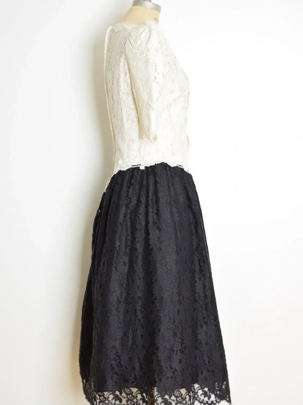 vintage 80s party prom dress cottagecore lace crochet Cachet tea length midi M - Picture 7 of 11